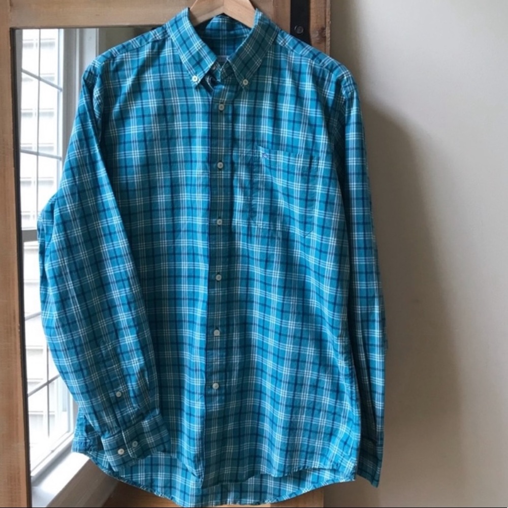 Southern Tide Teal Plaid Button Down Shirt Size M
